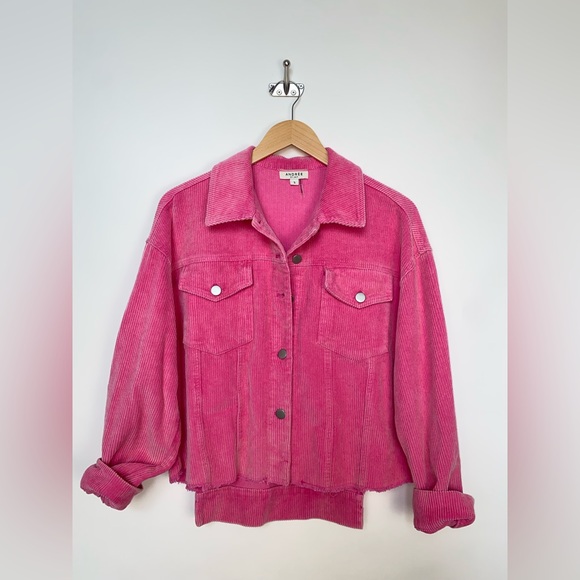 Andree by Unit Pink Corduroy Shacket Jacket Size Small Distressed Raw Hem - Picture 1 of 9